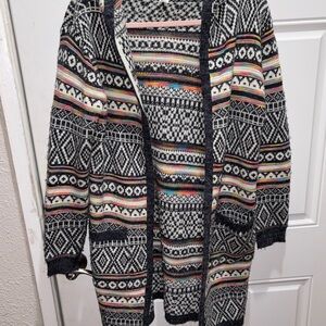 Monteau Black Multicolor Patterned Cardigan box Ao